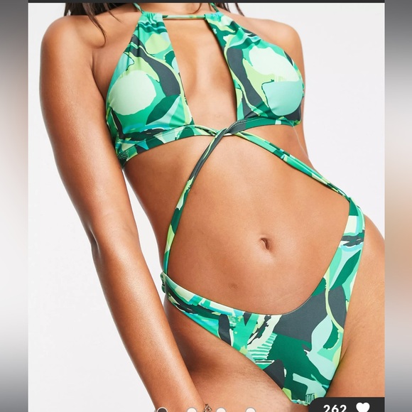 NWT Candypants cutout swimsuit in green abstract print - Picture 1 of 4